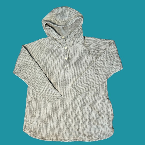 Columbia Sweaters - Columbia Grey Herringbone Snap  Pullover Hoodie 1X Kangaroo Pocket Coastal tunic